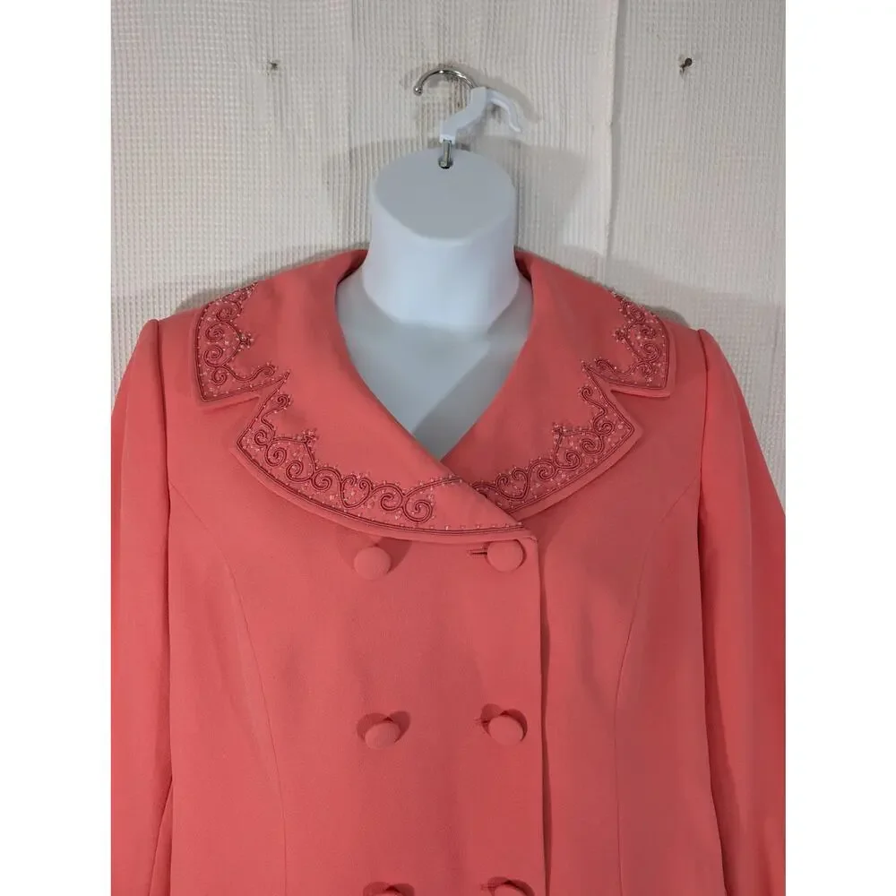 LESLIE FAY! STUNNING RIPE PEACH DOUBLE BREASTED, BEAD/EMBROIDERY JACKET! 18WP - Picture 3 of 12